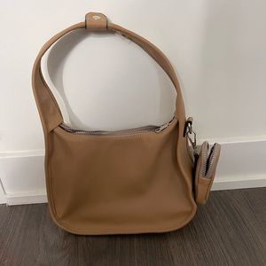 Brown shoulder bag with mini bag attached